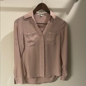 Express Pink Button Down Shirt with Notched Collar and Full Length Sleeves
